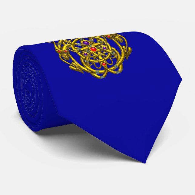 GULD CELTISKA KNOT MED TVÅ DRAGONER Blue Slips (Rullad)