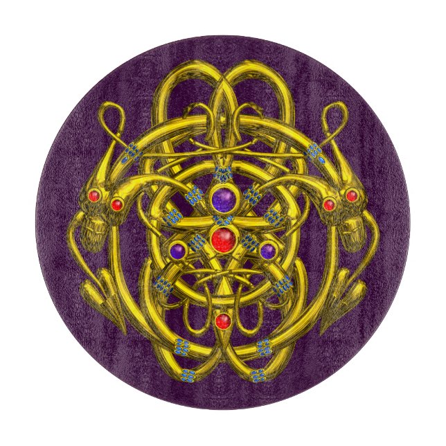 GULD CELTISKA KNOT MED TVÅ DRAGONER I LILA CUTT (Framsidan)