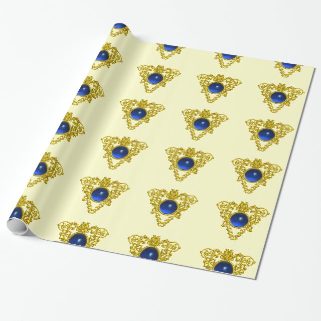 GULD CELTISKT HJÄRTA,BLUE SAPPHIRE,Alla hjärtans d Presentpapper (Utrullad)