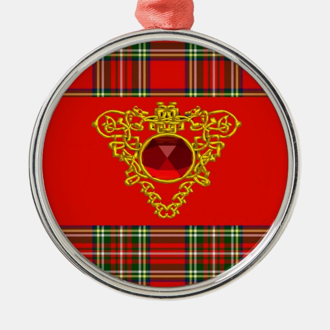 GULD CELTISKT HJÄRTA, RUBY, RED GRÖNT SCOTTISH TAR JULGRANSPRYDNAD METALL (Framsidan)