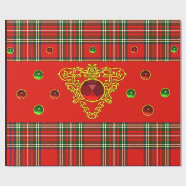 GULD CELTISKT HJÄRTA, RUBY, RED GRÖNT SCOTTISH TAR PRESENTPAPPER (Platt)