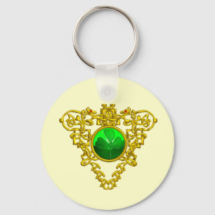 GULD CELTISKT HJÄRTA,SHAMROCK St patrick's day Whi Nyckelring