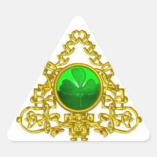 GULD CELTISKT TRIANGEL MED SHAMROCK TRIANGELFORMAT KLISTERMÄRKE