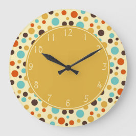 Guld center Polka dots Retro Blue Gult Red Stor Klocka