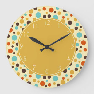 Guld center Polka dots Retro Blue Gult Red Stor Klocka