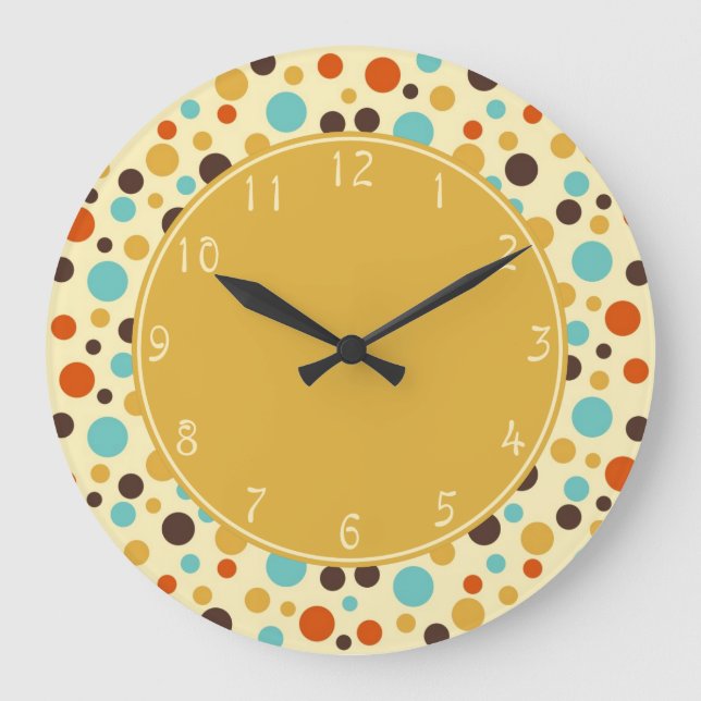 Guld center Polka dots Retro Blue Gult Red Stor Klocka (Framsida)
