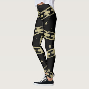 Guld chain Faux Guld Constellation Stars Måne Leggings