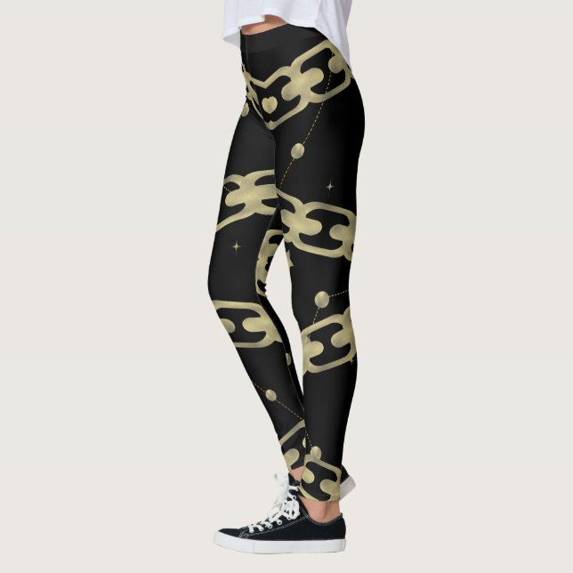 Guld chain Faux Guld Constellation Stars Måne Leggings (Vänster)
