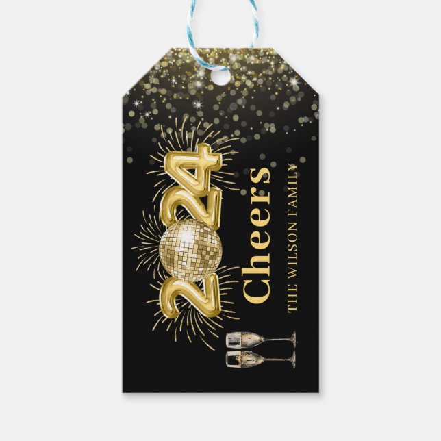 Guld Champage Cheers för nya året Kväll Family Hel Presentetikett (Framsidan)