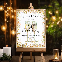Guld Champagne 50:e Bröllop-årsdagen Välkommen Poster
