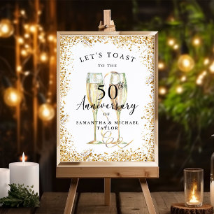 Guld Champagne 50:e Bröllop-årsdagen Välkommen Poster