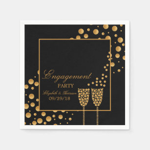 Guld- champagne bubblar förlovningsfesten pappersservett