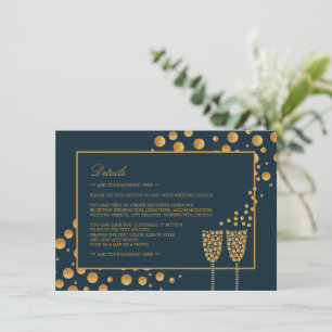 Guld Champagne Bubbles, Blue/Guld, Bröllop-detalj Tilläggskort