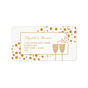 Guld Champagne Bubbles Bröllop Adressetikett