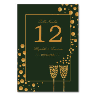 Guld Champagne Bubbles - Grönt & Guld - Bröllop Bordsnummer