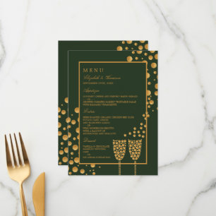 Guld Champagne Bubbles - Grönt & Guld - Bröllop Meny
