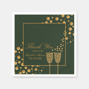 Guld Champagne Bubbles - Grönt & Guld - Bröllop Pappersservett