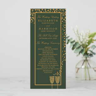 Guld Champagne Bubbles - Grönt & Guld - Bröllop Program