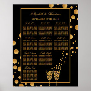 Guld champagne bubblor Förlovningsfest Sittplatska Poster
