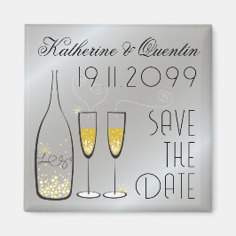 Guld Champagne Bubblor Silver Modern Spara Datum Magnet