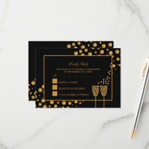 Guld Champagne Bubblor - Svart & Guld - Bröllop OSA Kort
