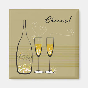 Guld Champagne Bubly Cheers Firande Snyggt Magnet
