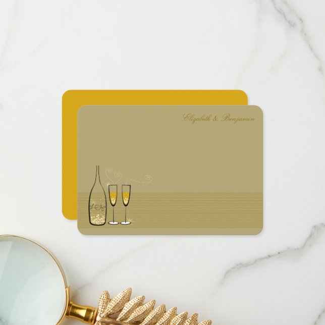 Guld Champagne Bubly Cheers Snyggt Chic Bröllop Tack Kort (Fram/Back In Situ)