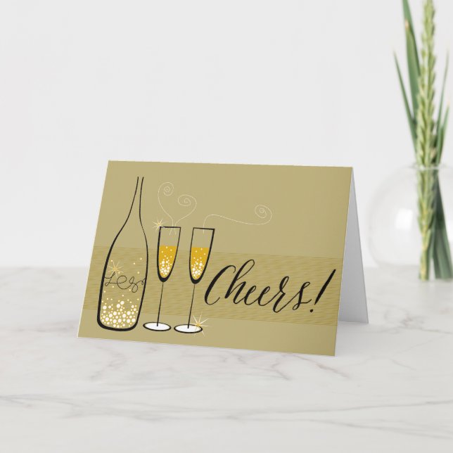 Guld Champagne Cheers Bubly Snyggt Chic nytt år Helgkort (Framsida)