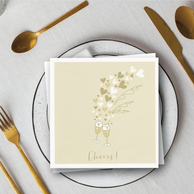 Guld Champagne Cheers Förlovning Bröllopsfest Pappersservett (Gold Champagne Cheers Engagement Wedding Party Paper Napkins @ fat_fa_tin)