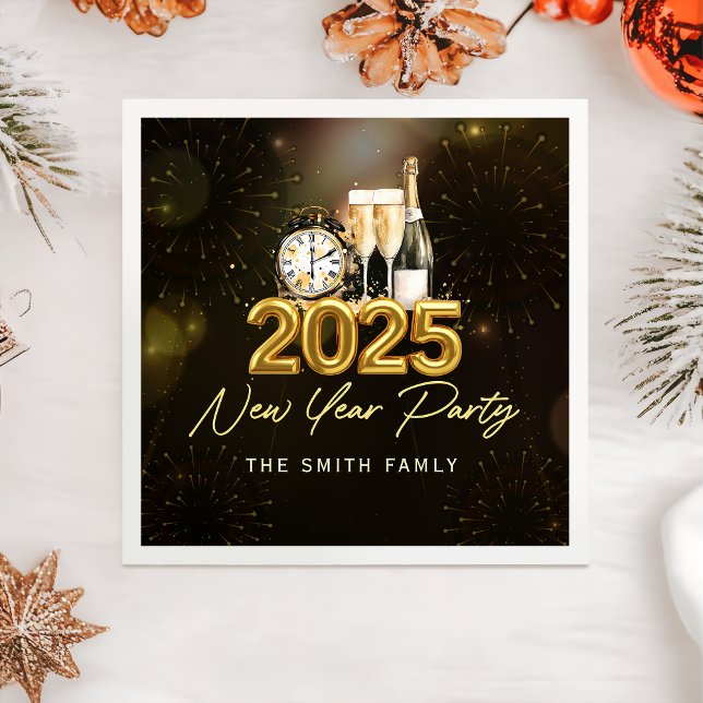 Guld Champagne Cheers Gott nytt år 2025 Napkins Pappersservett (Skapare uppladdad)