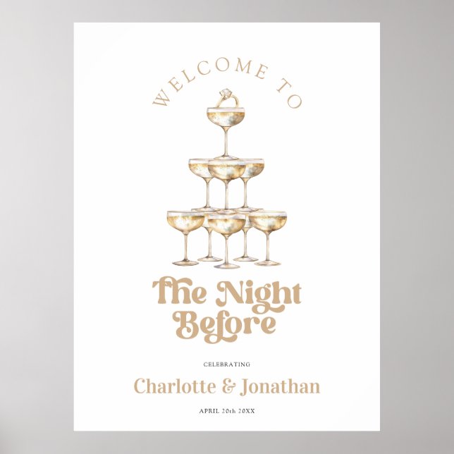 Guld Champagne Elegant Retro Rehearsal Dinner Sign Poster (Framsidan)