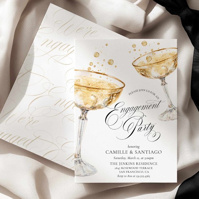 Guld champagne förlovningsfest inbjudan (Modern Engagement Cocktail Party Invitation)