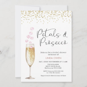 Guld Champagne Glass Ro Petals Möhippa Inbjudningar