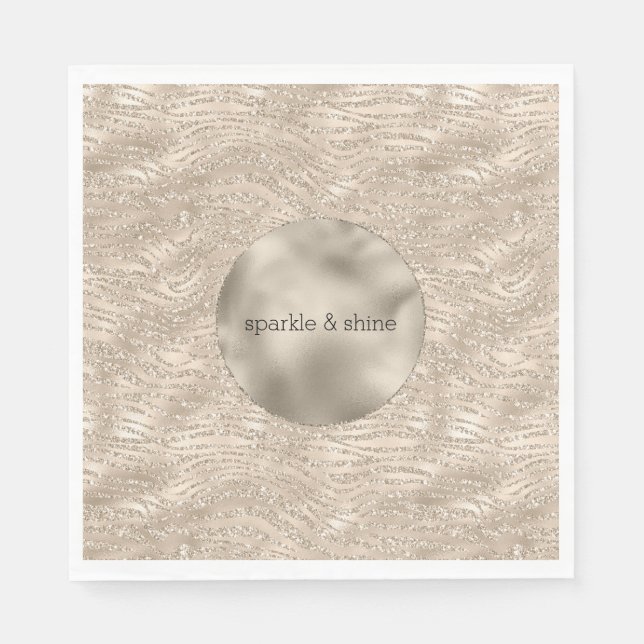 Guld Champagne Glitter Zebra tryck glam Pappersservett (Framsidan)