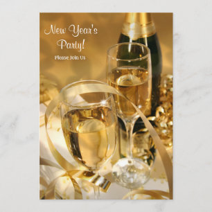 Guld Champagne New Years Party Inbjudan