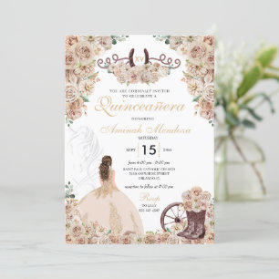 Guld Champagne Rustic Western Horse Quinceañera Inbjudningar