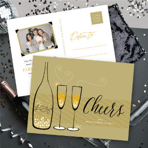 Guld Champagne Skål Popp Smäll Klink Stilfull Chic Helg Vykort