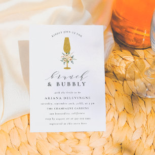 Guld Champagne Watercolor Blommigt Brunch & Bubly Meddelande