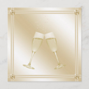 Guld- champagneexponeringsglas & inbjudningar