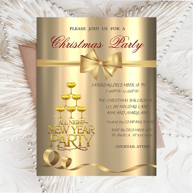 Guld champagneglas med slinga julfest  inbjudningar (Skapare uppladdad)