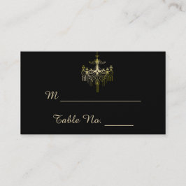 Guld Chandeliers on Black Posh Bröllop Place Cards Placeringskort