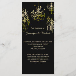 Guld Chandeliers on Black Posh Bröllopsprogram Program