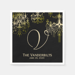 Guld-chandeliers på Black Posh Bröllop Napkins Pappersservett