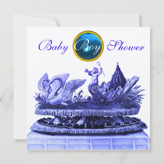 GULD CHARIOT SVANAR /MUFFINS BOY BABY SHOWER INBJUDNINGAR (Framsida)