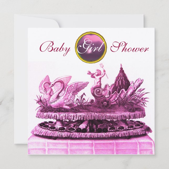 GULD CHARIOT SVANAR/MUFFINS GIRL BABY SHOWER INBJUDNINGAR (Framsida)