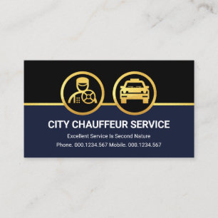 Guld-chauffeurbil på svart blå Lagrar Visitkort