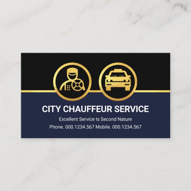 Guld-chauffeurbil på svart blå Lagrar Visitkort (Framsida)