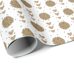 Guld Cheerleader Pom Poms & Hearts Mönster Presentpapper
