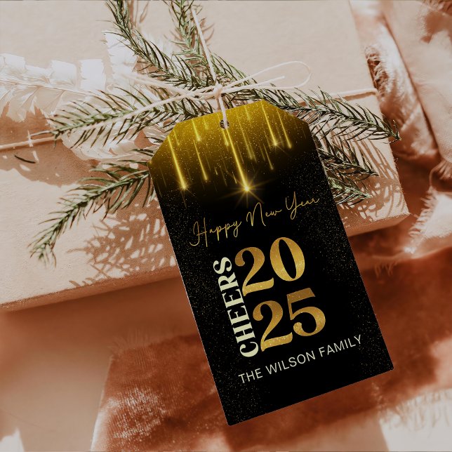 Guld Cheers nyår Kväll Party 2025 Gift-Märkre Presentetikett (Skapare uppladdad)