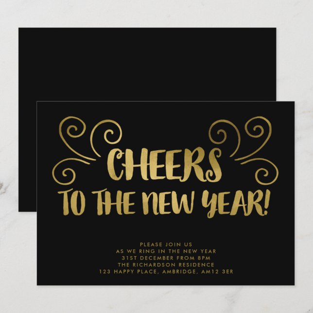 Guld Cheers Nyårsafton Party-inbjudan Inbjudningar (Fram/baksida)